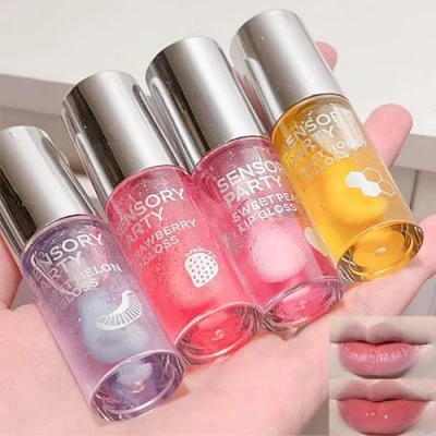 Abbildung von Lip Glow Gloss Plumping Tint,Feuchtigkeitsspendendes Lippenöl für Lippenfältchen,4Pcs Jelly Oil,Lip Care