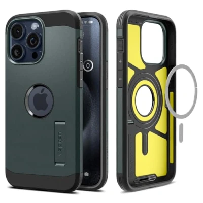 Abbildung von Spigen Hülle für iPhone 15 Pro Tough Armor MagFit Kompatibel mit MagSafe Abyss Green