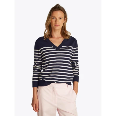 Abbildung von Tommy Hilfiger V Ausschnitt Pullover mit Logo Stickerei