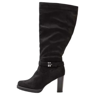 Abbildung von Sheego Weitschaftstiefel &quot;Große Größen&quot;, in Velourslederoptik, mit Schnallenband