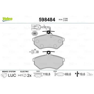 Abbildung von VALEO 598484 Bremsbelagsatz Vorderachse inkl. Verschleißwarnkontakt mit Sicherungsschraubensatz, Anti Quietsch Blech AUDI: A4 B7 Avant