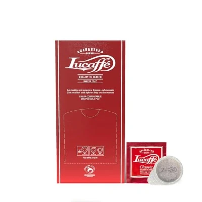 Abbildung von 150 ESE Kaffeepads Ø44mm Lucaffé Classic Blend Espressopads 1er Pack (1 x Pads), Nachhaltig (kompostierbare Papierpads), 80% Arabica 20% Robusta, süßer Geschmack, nach original italienischer Tradition, Made in Italy