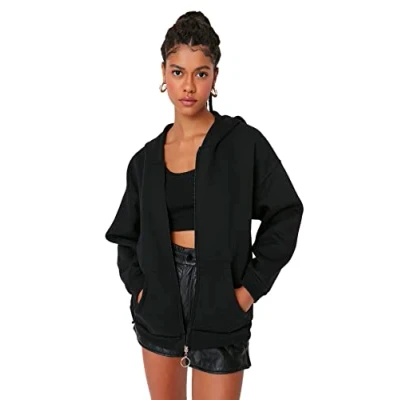 Abbildung von TRENDYOL Damen Kapuzensweatshirt in Oversize Optik Sweatshirt, Schwarz, L