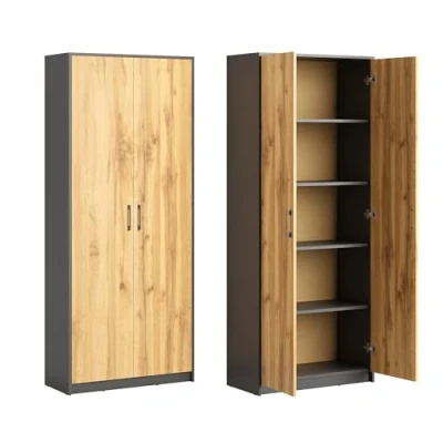 Abbildung von Home Collective Mehrzweckschrank Aktenschrank mit 5 Fächern Haushaltsschrank (74 cm breit aus Laminatplatte und hochwertigen Polymergriffen) in mattem Finish 4 Einlegeböden 2 Türen graphit Eiche