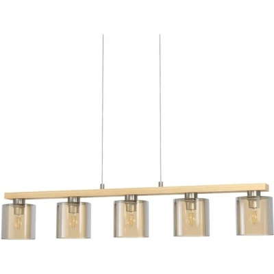 Abbildung von Eglo 98592 Pendelleuchte CASTRALVO nickel matt, braun, Rauchglas amber E27 5X28W L:121cm B:15cm H:110cm dimmbar