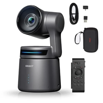 Abbildung von OBSBOT Tail Air 4K Webcam Streaming mit NDI, KI Tracking PTZ Camera, AI Auto Track, intelligenter App, Gesten und Fernbedienungen, HDMI/USB C kabellos, Videocamera Smart Remote