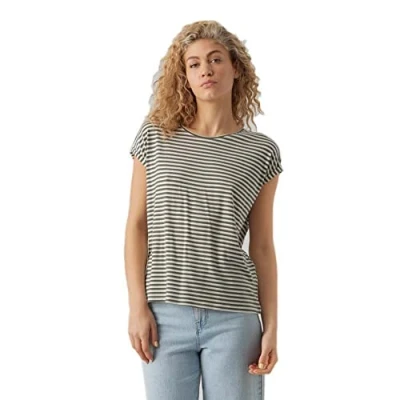 Abbildung von VERO MODA Damen VMAVA Plain SS TOP Stripe GA JRS NOOS T Shirt, Laurel Wreath/Stripes:Pristine, L