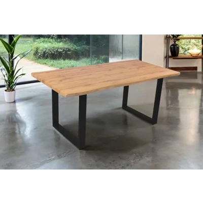 Abbildung von SAM Esstisch Josy 180 x 90 cm Holz Wildeiche Optik U Gestell Metall schwarz 40 mm Tischplatte mit Baumkante Tisch für Esszimmer &amp; Küche