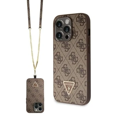 Abbildung von Guess GUHCP14LP4TDSCPW Hülle für iPhone 14 Pro 6.1&quot; braun hardcase Crossbody 4G Metal Logo