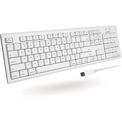 Abbildung von Macally USB Tastatur in voller Größe für Mac Mini/Pro, iMac Desktop Computer, MacBook Pro/Air mit 16 kompatiblen Apple Tastaturen Ziffernblock, gummierte Tastenkappen, auslaufsicher