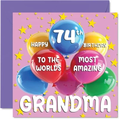 Abbildung von Geburtstagskarte für Oma zum 74. Geburtstag World&#039;s Most Amazing Grandma Happy 74th Birthday Card for from Granddaughter Grandson, 145 mm x mm, Age 74 Seventy Four Grußkarten