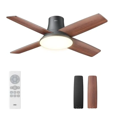Abbildung von Dreo Ceiling Fan with Light and Remote Control, 44 Inch Flat Black Reversible 5CC 6 Level Dimmable Speeds Quiet Timer Easy Assembly for Bedroom
