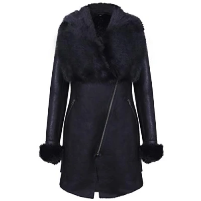 Abbildung von Infnity Leather Frauen Schwarz Wildleder Merino Schaffell Leder Mantel Mit Toscana Kragen L