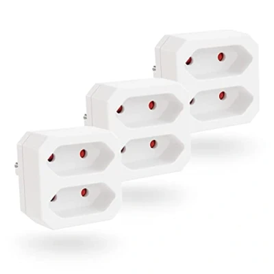 Abbildung von greate. 3x 2fach Steckdosenadapter bis 1100W, 2er Mehrfachsteckdose ohne Kabel 2 fach (Erhöhter Berührungsschutz, für Steckdose)