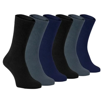 Abbildung von Sock Snob TSFD01 Herren Socken, leicht, atmungsaktiv, 100% Baumwolle, nicht elastisch, lockere Passform, weite Oberseite, 6 Paar