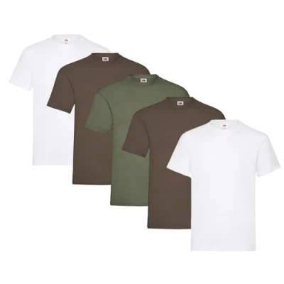 Abbildung von Fruit of the Loom Herren Regular Fit T Shirt Heavy Cotton Tee 5 Pack,2X Weiss + 2X Schoko 1x Olive 1 HL Kauf Notizblock 3XL