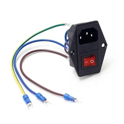 Abbildung von Kaltgeräte Einbau Buchse C14, mit Rotem Schalter 4 Pin Schalter, 6A / 250V, Sicherung und Anschlusskabeln, 3 220 250V/10A Audio Kupplung Stecker