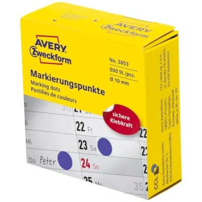 Abbildung von AVERY Zweckform 3853 selbstklebende Markierungspunkte (ø 10 mm, 800 Klebepunkte auf Rolle im Spender, runde Aufkleber für Kalender, Planer und zum Basteln) blau, 3 Stück