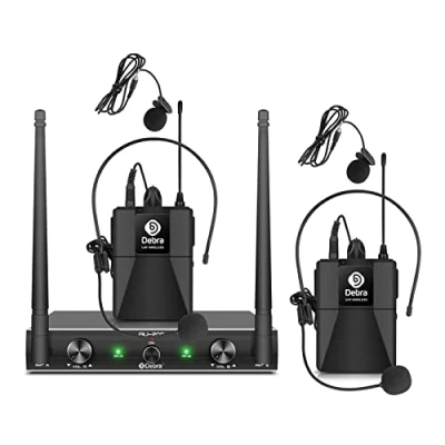 Abbildung von Wireless Microphone,Debra AU200 UHF Funkmikrofonen System mit Bodypack Transmitter/Headset Funkmikrofon/Lavalier Ansteckmikrofonen für Gesang, Karaoke（2 Bodypack）