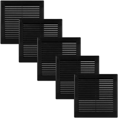 Abbildung von Vent Systems 200x200 mm 5 Stück Schwarze Lüftungsabdeckung flache, quadratische Lüftungsschlitze Integrierter Insektenschutz HVAC Lüftungsöffnungen für Badezimmer, Heimbüro