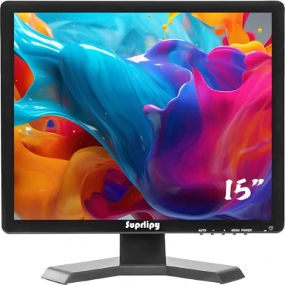 Abbildung von Suprlipy 38,1 cm (15 Zoll) TFT LCD CCTV Monitor 1024 x 768 4:3 Farbbildschirm Unterstützung HDMI VGA AV BNC USB Ports mit integrierter Fernbedienung Lautsprecher für zu Hause Sicherheitsmonitor