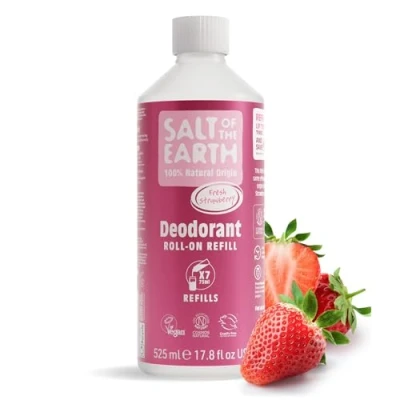 Abbildung von Natural Deodorant Roll On Refill by Salt of the Earth, Sweet Strawberry Vegan, Long Lasting Protection, Leaping Bunny Approved, Made in UK 525ml