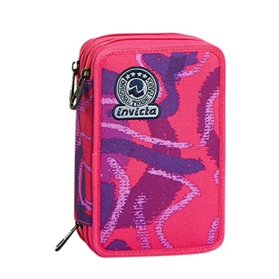 Abbildung von Invicta S.P.A. Etui mit 3 Fächern, Street Jungle, pink, komplett Bleistiften, Stiften, Markern, Fuchsia, Einheitsgröße