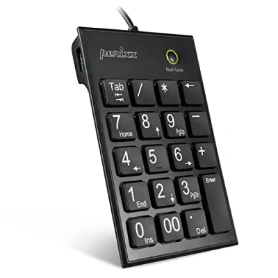 Abbildung von Perixx PERIPAD 202HB, Nummernblock für Laptop USB 2 Zusatz Hubs Tab Taste Full Size 19 Tasten große Zeichen Leise Scherentasten Schwarz