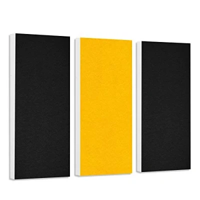 Abbildung von platino24 Schallabsorber COLORE aus Basotec G+ I Akustikpaneele mit Akustikfilz 3 Wand Paneele in Schwarz + Sonnengelb Akustikplatten zur Schalldämmung Büro, Studio &amp; Wohnung