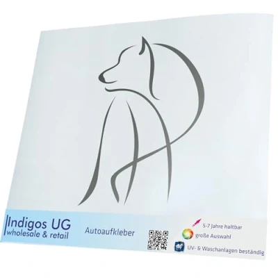 Abbildung von INDIGOS UG Aufkleber Autoaufkleber JDM Die Cut Auto 120x90 mm Hund Silber Heckscheibe Heckscheibenaufkleber Sticker Tuning