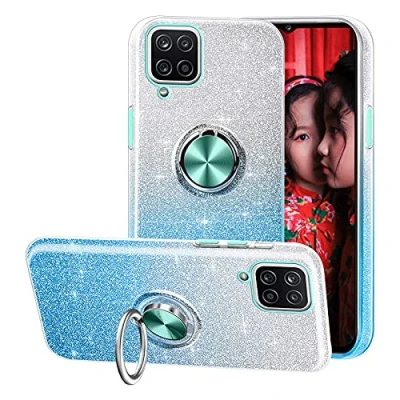 Abbildung von IBEX Kompatibel mit der Schutzhülle für Samsung Galaxy A12, Funkelnde 3 in 1 360 drehbarem Ring magnetische Kfz Halterungen, geeignet Blau