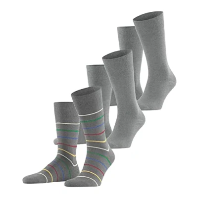 Abbildung von Esprit Herren Socken Multi Stripe 3 Pack, Nachhaltige Biologische Baumwolle, Paar, Grau (Light Grey Melange 3390), 40 46