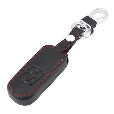 Abbildung von Happyit Leder Autoschlüssel Fob Cover Case Schlüsselbund für Mazda 2 3 6 CX 5 CX5 Axela Atenza 7 9 MX5 Tasten Smart (schwarz)