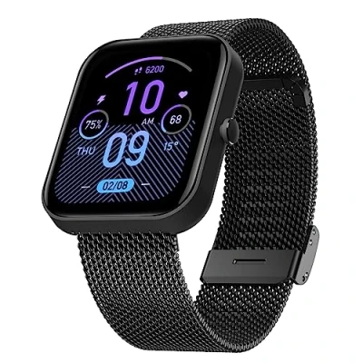 Abbildung von Hiseus Armband Kompatibel mit Amazfit Bip/Bip Lite/Bip S/Bip S U/Bip U Pro, Edelstahl Metall Mesh Gewebte Ersatzarmband Armbänder für Bip 3/Bip 3 Pro (Schwarz)