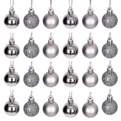 Abbildung von Weihnachtskugeln, bruchsicher, Mittelgrau, 30 mm/12 Stück, Weihnachtsbaumschmuck, Kugel, Ornamente, Bälle, Weihnachtsdekoration, glänzend, matt, Glitzer