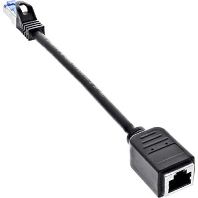 Abbildung von InLine® Patchkabel Verlängerung, RJ45 Protektor, S/FTP (PiMf), Cat.6A, halogenfrei, Kupfer, schwarz, 0,2m