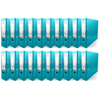 Abbildung von Netuno 20x Akten Ordner Türkis DIN a4 Ekobox 2 Ring Mechanik Ringorder 8cm Kunststoff breit Büroordner Plastikordner Briefordner Ringmappe breiter Aktenordner PP farbig