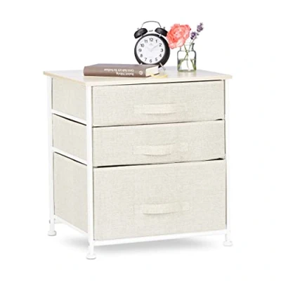 Abbildung von Relaxdays Regalsystem, 3 Stoff Schubladen, universale Schubladenbox, Metall und Holz, HxBxT: 53 x 48 40 cm, beige, Design C