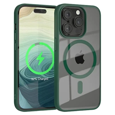 Abbildung von EAZY CASE Crystal TPU Hülle kompatibel mit iPhone 14 Pro Qi Charging, Silikon Kameraschutz, Slimcover, Handyhülle, Silikonhülle, magnetische Ladehülle, Transparent/Nacht Grün