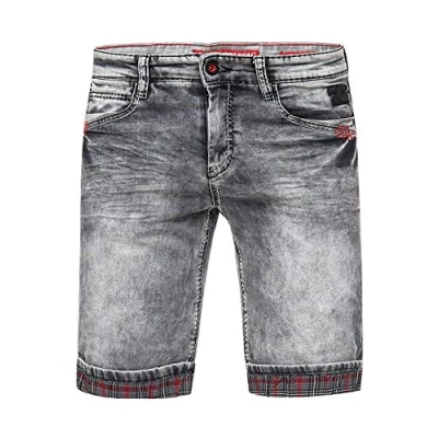 Abbildung von Rusty Neal Herren Bermuda Jeans Shorts in Grau Verwaschen Vintage Pants Kariert Details Hell Stretch 618, Farbe:Grau, Größe S 3XL:XL