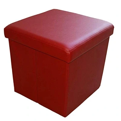 Abbildung von Style home Sitzhocker mit Stauraum, Faltbare Sitzbank, Sitztruhe aus Kunstleder, gepolstert Sitzwürfel Fußhocker Aufbewahrungsbox Deckel, für Wohnzimmer Schlafzimmer, 38 * cm(Dunkelrot)