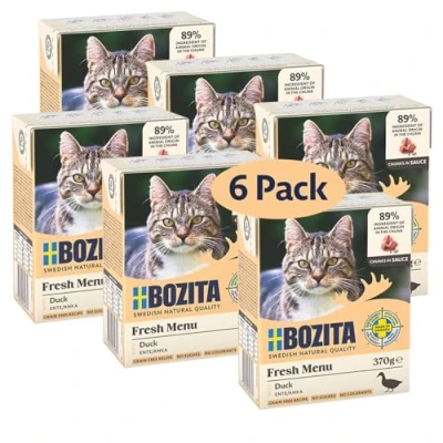 Abbildung von Bozita Tetra Häppchen in Sauce mit Huhn 6x370g Getreide &amp; zuckerfreies Premium Katzenfutter, ohne Gentechnik, 7,5% Protein und 5% Fettgehalt leckeres Nassfutter für Feinschmecker