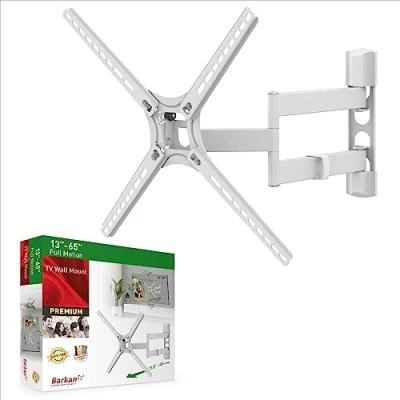 Abbildung von Barkan Weiß TV Wandhalterung, 13 65 Zoll Schwenkbar / Neigbar Vollbewegung flach &amp; curved Fernseher Halterung, hält bis 40Kg, Patentierter, für LED OLED LCD, Max. VESA 400x400