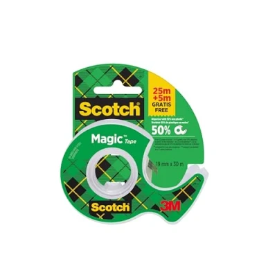 Abbildung von Scotch Magic Unsichtbares Klebeband, 19 mm x 25 mm, 1 Rolle auf Handabroller/Packung + 5 m GRATIS