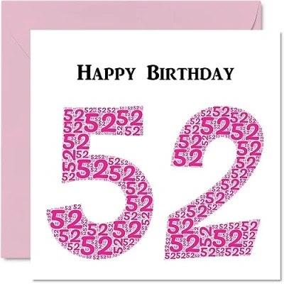 Abbildung von lustige Geburtstagskarte zum 52. Geburtstag für Frau Shapecloud Happy Birthday Karte Vater, Mutter, Großvater, Nanny, Oma, Onkel, Tante, Cousin, Freund, 145 mm x Grußkarten,