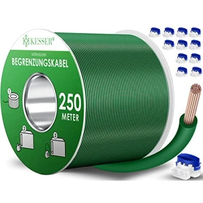 Abbildung von KESSER® Begrenzungskabel 250m + 12 Kabelverbinder für Mähroboter Rasenmäher Rasenroboter Zubehör Set Begrenzungsdraht Universal Suchkabel kompatibel mit Gardena/Bosch/Worx/Einhell/Honda/ROBOMOW