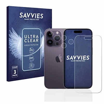 Abbildung von Savvies 6 Stück Schutzfolie für Apple iPhone 14 Pro (Display+Kamera) Displayschutz Folie Ultra Transparent