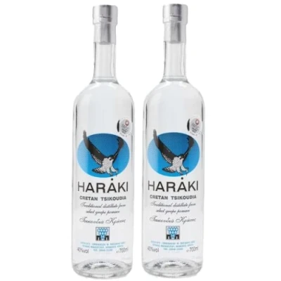 Abbildung von Raki von Kreta 2x 0,7l 40% Haraki Kretaraki Tsikoudia Griechischer Tresterbrand ohne Anis 100% Destillat + 20ml Jassas Olivenöl