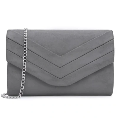 Abbildung von Milisente Damen Clutch, Wildleder Abendtasche Hochzeit Tasche Clutch Bag Elegante Umschlag Crossbody Schultertasche klein Umhängetasche (Grau)