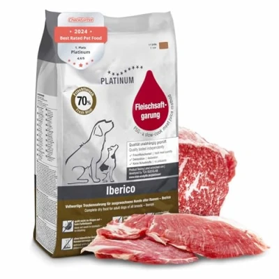 Abbildung von PLATINUM Hundenahrung Adult Iberico aus Fleischsaftgarung 5kg Hundefutter trocken nährstoffreich wie Barf besonders schmackhaftes Hundetrockenfutter für kleine und große Hunde in DE geprüft
